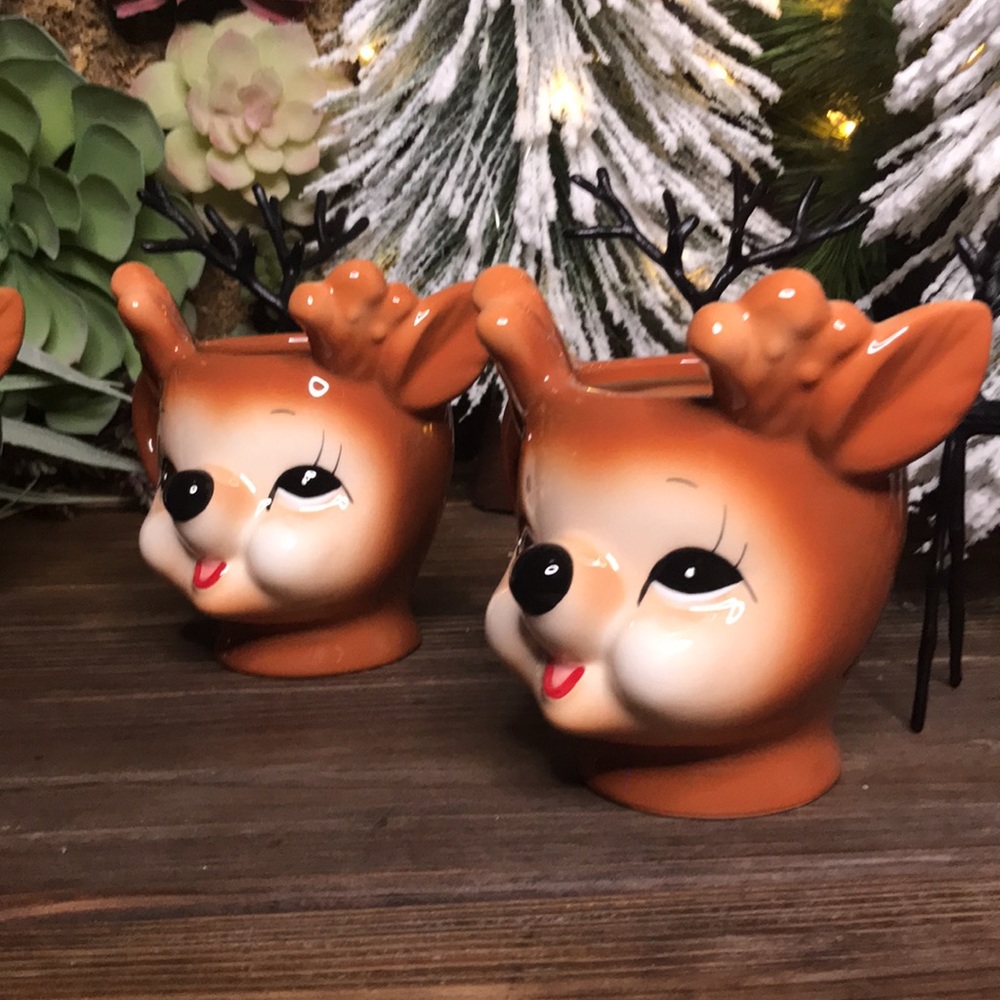 Pottery Barn Handcrafted Cute Cheeky Reindeer Holiday Mugs 12oz - Set of 4 - Picture 7 of 17